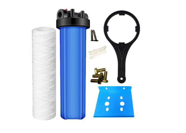 Ampereus Whole House Water Filter 20 Inches Jumbo Yarn Filter With Jumbo Housing Plate And Spanner 1 Inch Inlet Outlet - Sedimentation, Blue