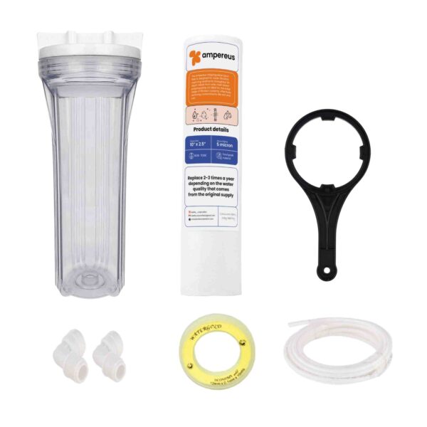 Transparent Pre Filter Kit for All RO Water Purifier | Most Preferred for Multistory Building with 1/4 size Elbow connector, 1 PP Spun, 1 Spanner, 5 Meter Pipe and Teflon Tape