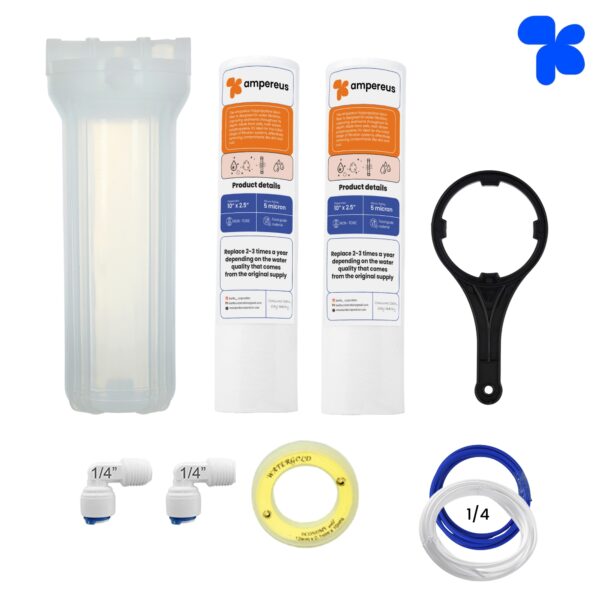 Semi -Transparent Pre-Filter Kit with 2 PP Spun Filter, 2.5 Meter Pipe Each Suitable for All Kind of RO/UV/UF Water Purifier - 7 Pcs
