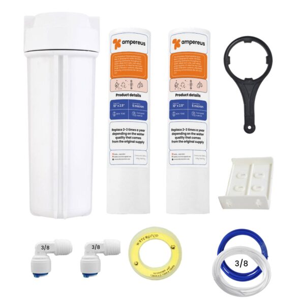 AMPEREUS Pre filter Housing with Spun Filter, Elbow,plate,pipe,spanner, Taflon Tape Suitable for all Type water Purifier (heavy Bowl set 3/8 with two spun) pressure take upto 15 kg
