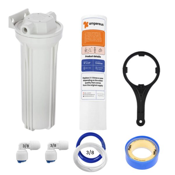 Pre Filter Housing Set Food Grade Material PP Housing, PP Spun Filter, 2 M 3/8" (10 mm) Pipe Tube, Spanner, Teflon Tape, 3/8" (10 mm) Elbow - 2 Pieces Compatible for Kent RO Water Purifier