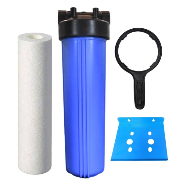 Imported Whole House Water Filter 20-Inch | High Capacity Water Filter for Tank | Jumbo Filter Housing with Yarn Wound Threaded Filter Cartridge, plate & spanner (1-inch inlet outlet)