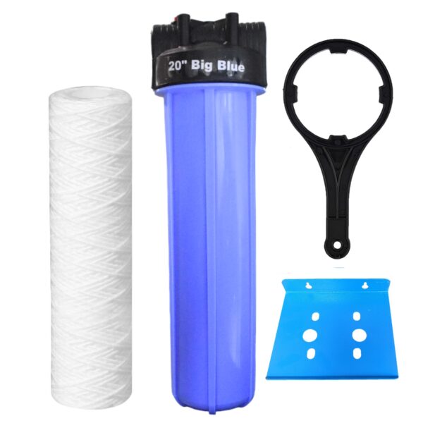 Virgin Whole House Water Filter 20-Inch | High Capacity Water Filter for Tank | Jumbo Filter Housing with Yarn Wound Threaded Filter Cartridge, Plate & Spanner (1-inch Inlet Outlet)