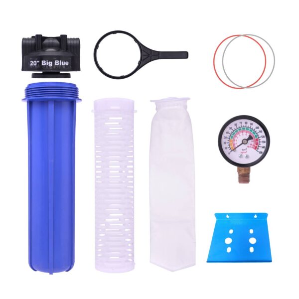 Bag Filter | Bag Filter for Water Tank | Whole House Water Filter 20 inch 5 Micron Tank Filtration Systems (1.5 Inch in-Out with mounting Plate)
