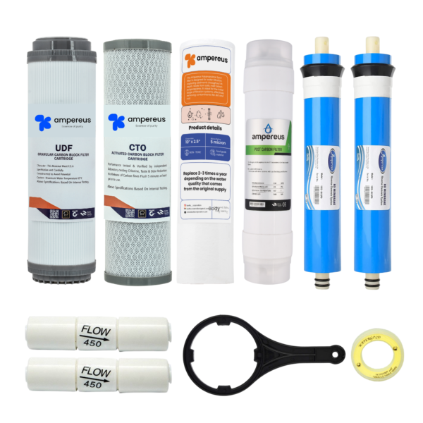 25 LPH RO Water Purifier Filter Replacement Service Kit with 1 GAC, 1 CTO, 2 Membrane, 1 PP Spun, 1 Post carbon, 2 FR, 1 Spanner and 1 Teflon Tape