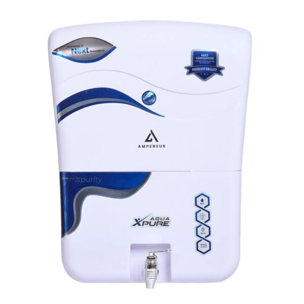 Ampereus Aqua X-pure ro water purifier 4in1 by 10 stage purification filter (White) 10 L RO + UV + UF + TDS + ALK + Copper Water Purifier