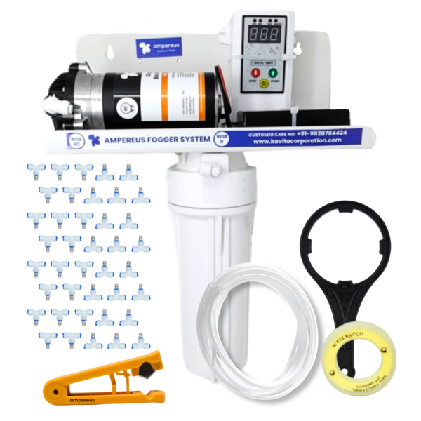 Fogger Kit – 40 Nozzles, 300 GPD Pump & 65m Pipe for Home & Dairy Cooling (1.4m Nozzle Distance)