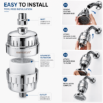 AMPEREUS shower water filter with easy tool-free installation