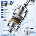 AMPEREUS 15 stage shower filter with replaceable filter cartridge