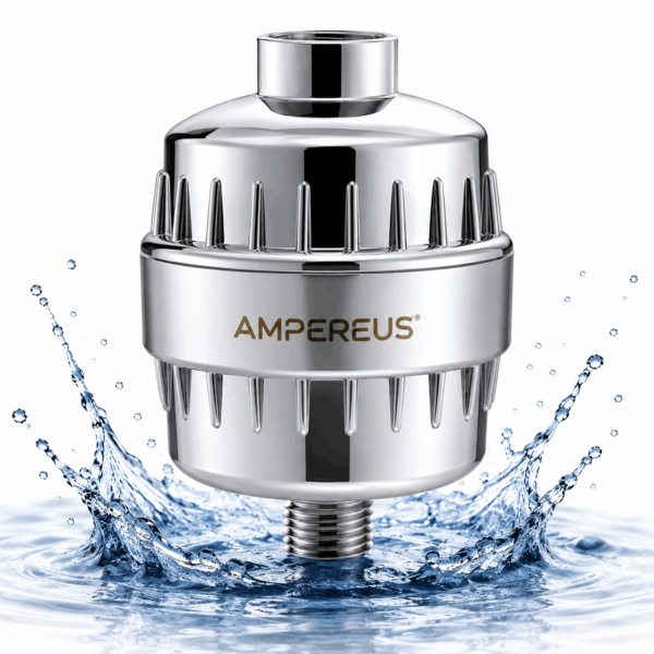 AMPEREUS shower filter for hard water with chrome finish